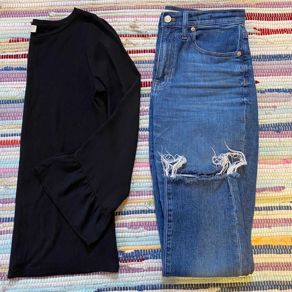 Loft Bell Sleeve Mixed Media Blouse